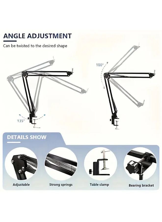 Black Adjustable Microphone Scissor Arm Desk Stand Heavy Duty Foldable Rotary For Live Broadcasting Karaoke Recording - Image 5