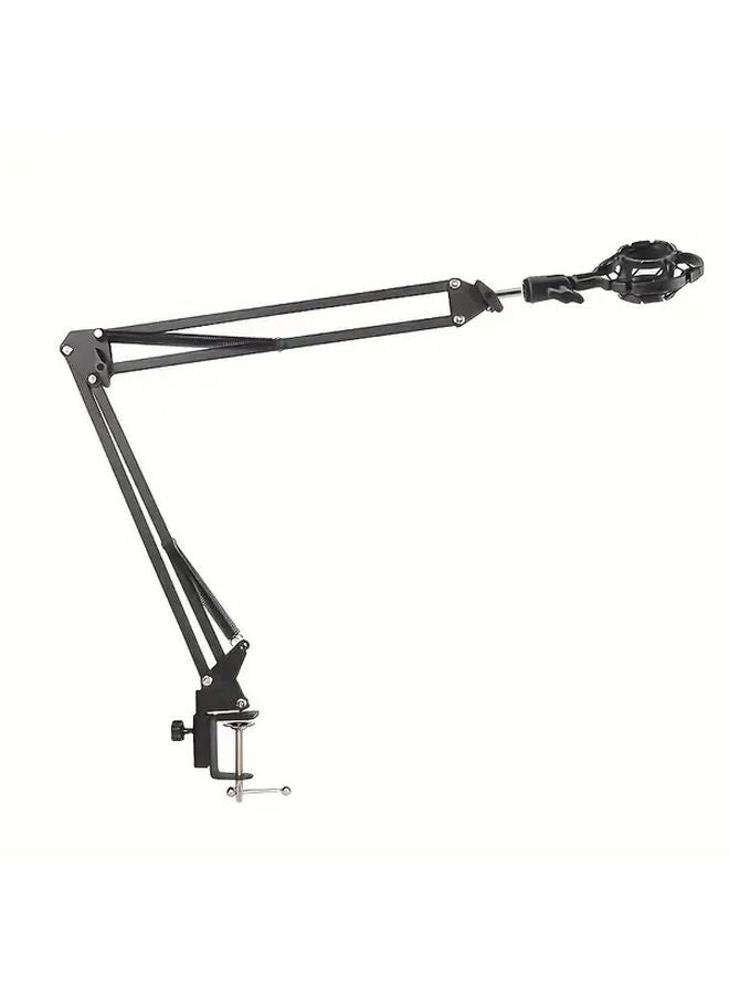 Black Adjustable Microphone Scissor Arm Desk Stand Heavy Duty Foldable Rotary For Live Broadcasting Karaoke Recording - Image 1