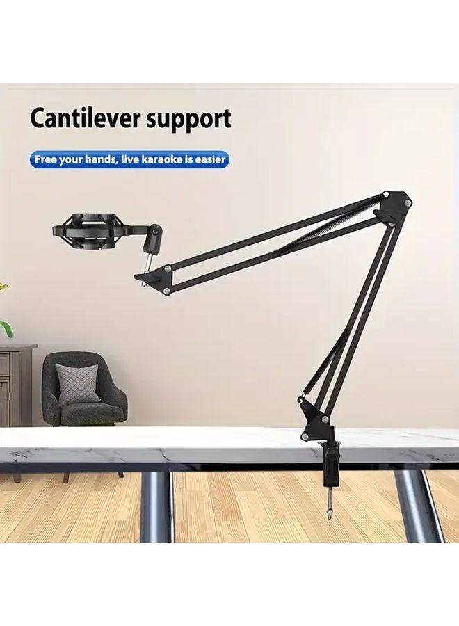 Black Adjustable Microphone Scissor Arm Desk Stand Heavy Duty Foldable Rotary For Live Broadcasting Karaoke Recording - Image 4