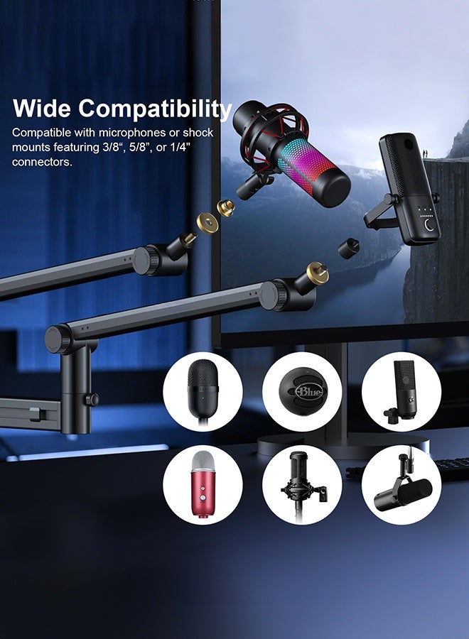 WALALLA Microphone Arm, Desk Low Profile Adjustable Mic Boom Arm Stand, Suitable For Blue Yeti, Snowball iCE, HyperX QuadCast, SoloCast, Elgato Wave, Etc - Image 5