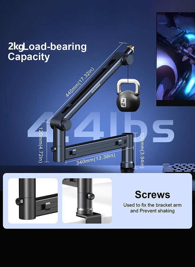 WALALLA Microphone Arm, Desk Low Profile Adjustable Mic Boom Arm Stand, Suitable For Blue Yeti, Snowball iCE, HyperX QuadCast, SoloCast, Elgato Wave, Etc - Image 4