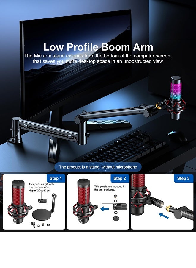 WALALLA Microphone Arm, Desk Low Profile Adjustable Mic Boom Arm Stand, Suitable For Blue Yeti, Snowball iCE, HyperX QuadCast, SoloCast, Elgato Wave, Etc - Image 2