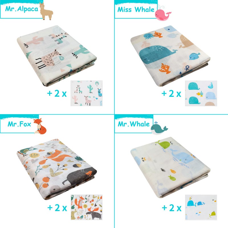 Omilion Baby Swaddle Blanket and Washcloths Set,12 Pieces Muslin Cotton Baby Swaddle Wrap and Wash Cloths Unisex for Boys and Girls, 4 Pack for 40 x 40 Inches and 8 Pack for 8 x 10 Inches - Image 2