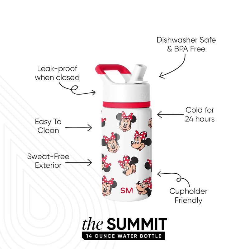 Simple Modern Kids Summit Water Bottle with Straw Lid | Disney Minnie Mouse 14oz Stainless Steel Cup Insulated Tumbler for Girls, School | Minnie Mouse Fun - Image 2