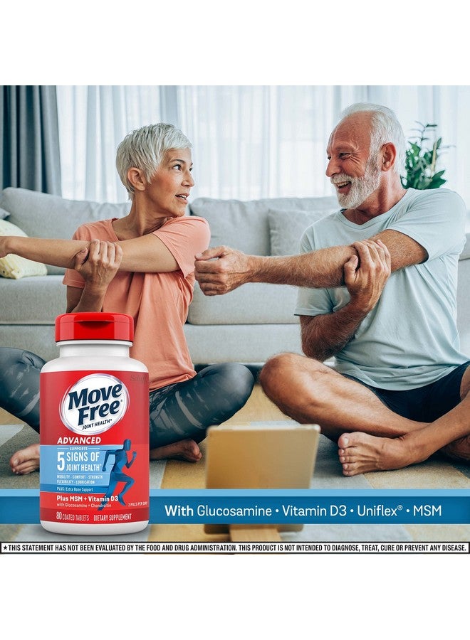 Move Free مكمل صحة المفاصل جلوكوزامين كوندروايتين MSM وفيتامين D3 - أقراص دعم المفاصل المتقدمة للرجال والنساء (80 حبة) مع فيتامين D3 لدعم صحة العظام والمناعة - Image 4