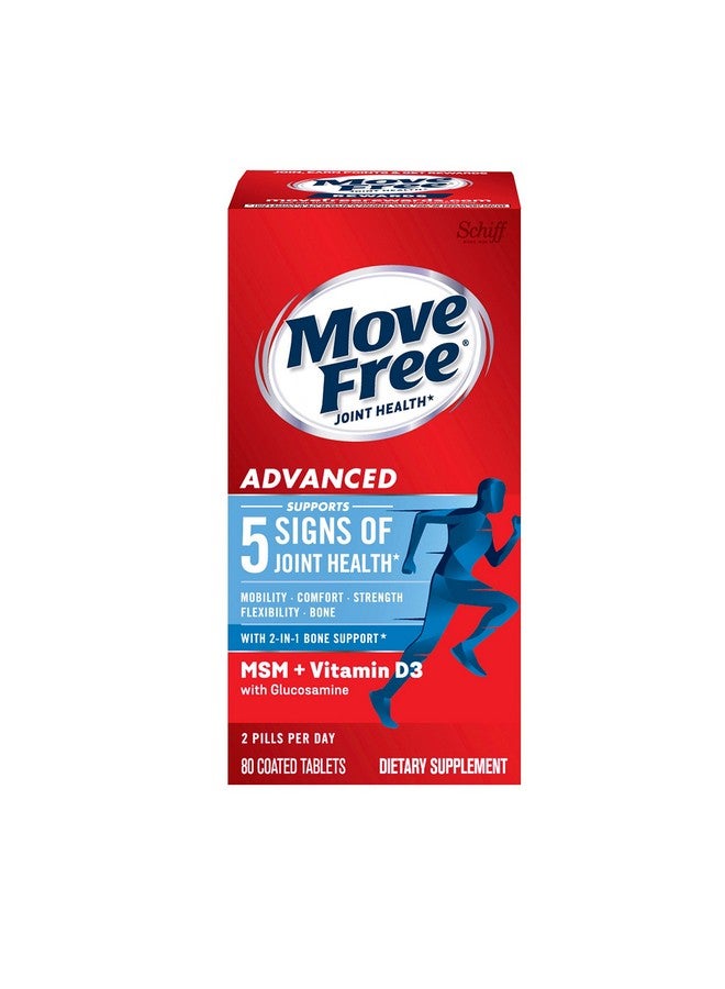 Move Free مكمل صحة المفاصل جلوكوزامين كوندروايتين MSM وفيتامين D3 - أقراص دعم المفاصل المتقدمة للرجال والنساء (80 حبة) مع فيتامين D3 لدعم صحة العظام والمناعة - Image 2