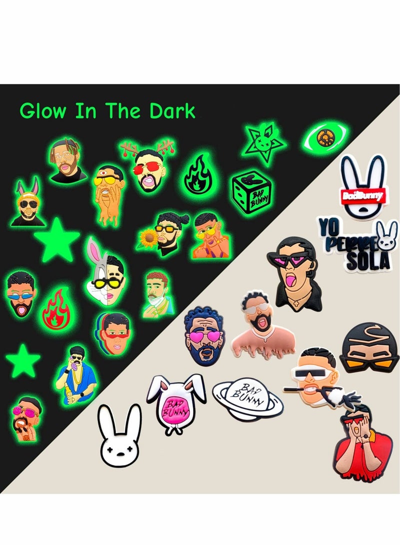Captaintech Croc Charms Jibbitz, Bad Bunny Shoe Decoration Charms for Clog Sandals, Glow in the Dark Croc Pins Accessories for Unisex-Adult Kids Men Women Party Favor Gifts 49 Pcs - Image 4
