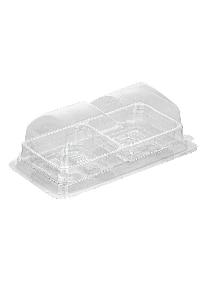 Restaurantware Thermo Tek 5.3 x 2.6 x 1.8 Inch Dessert Containers, 100 Duo Compartments Transparent To Go Boxes - With Dome Lid, For Small Desserts, Clear Plastic Food Packaging Containers, - Image 1