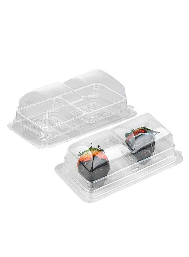 Restaurantware Thermo Tek 5.3 x 2.6 x 1.8 Inch Dessert Containers, 100 Duo Compartments Transparent To Go Boxes - With Dome Lid, For Small Desserts, Clear Plastic Food Packaging Containers, - Image 2