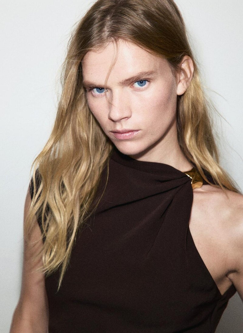 MANGO Dress with asymmetrical neck and metallic detail - Image 4