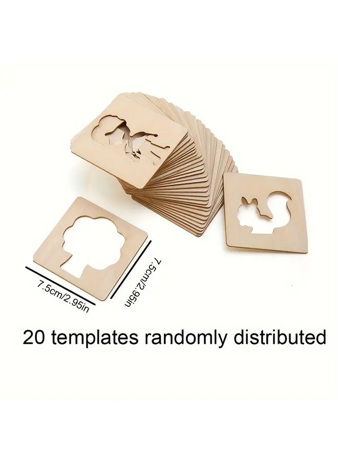 Generic 20-Piece Montessori Drawing Toys Wooden DIY Painting Template ,Stencils Learning Educational Toys For Gift  - Image 2