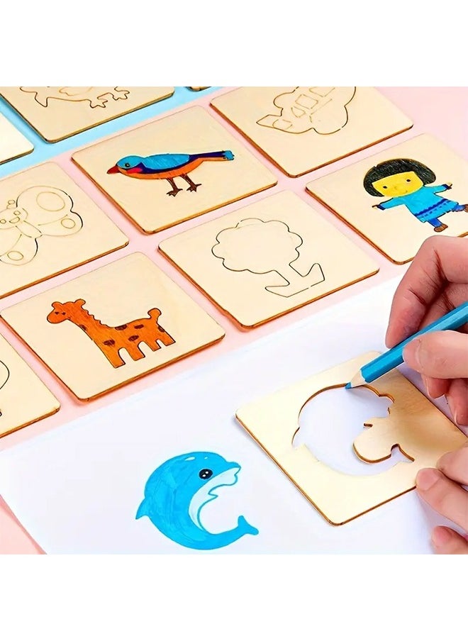 Generic 20-Piece Montessori Drawing Toys Wooden DIY Painting Template ,Stencils Learning Educational Toys For Gift  - Image 4