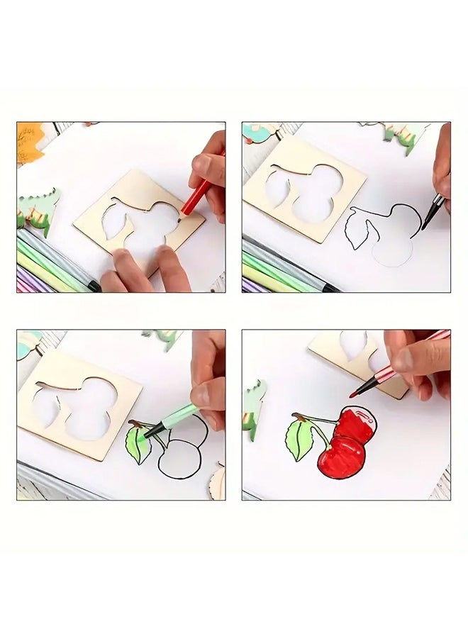 Generic 20-Piece Montessori Drawing Toys Wooden DIY Painting Template ,Stencils Learning Educational Toys For Gift  - Image 5
