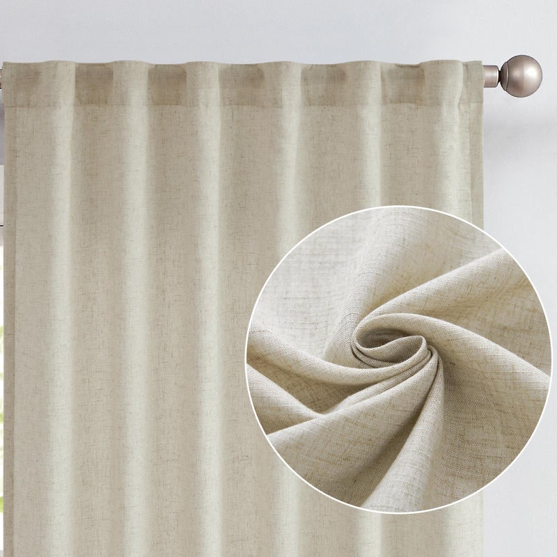 jinchan Oat Linen Curtains 84 Inches Long for Living Room Farmhouse Curtains with Lined Rod Pocket Back Tab Light Filtering Window Drapes with Lined for Bedroom Curtains 2 Panels Oat
