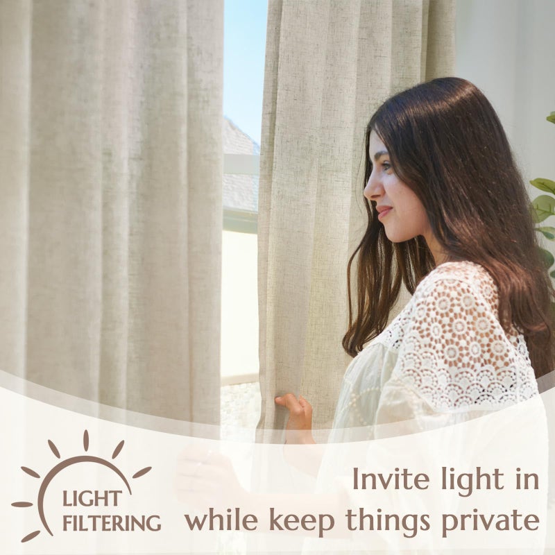 jinchan Oat Linen Curtains 84 Inches Long for Living Room Farmhouse Curtains with Lined Rod Pocket Back Tab Light Filtering Window Drapes with Lined for Bedroom Curtains 2 Panels Oat