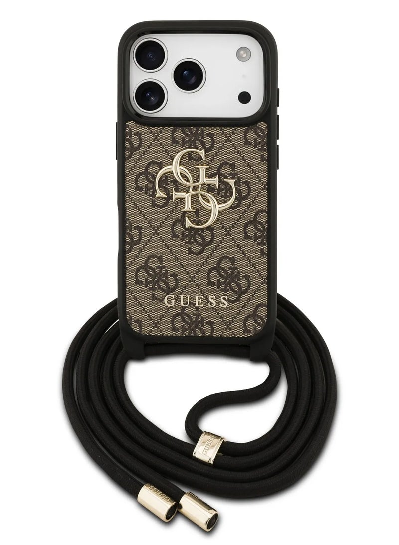 GUESS iPhone 17 Pro Max 4G PU Leather Case with big 4G Logo & Lanyard / Easy Snap On / Drop Protection / Slim Profile / Lightweight Back Cover -Brown - Image 1