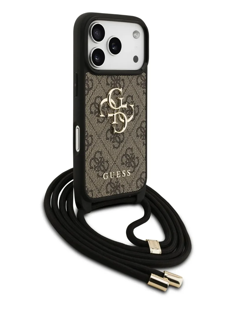 GUESS iPhone 17 Pro Max 4G PU Leather Case With big 4G Logo & Lanyard / Easy Snap On / Drop Protection / Slim Profile / Lightweight Back Cover -Brown