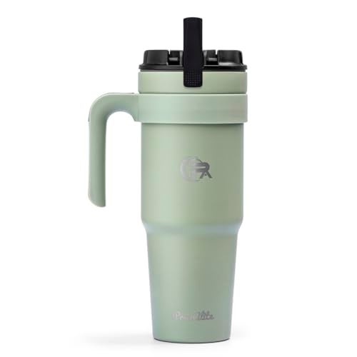 Primalite 1200ML Stainless Steel Insulated Tumbler with Handle | 2-in-1 Straw & Flip Lid | 40oz Travel Mug Bottle for Hot, Cold Drink | Fits in Car CupHolder for Water, Iced Tea, Coffee- Olive Green - Image 1