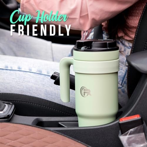 Primalite 1200ML Stainless Steel Insulated Tumbler with Handle | 2-in-1 Straw & Flip Lid | 40oz Travel Mug Bottle for Hot, Cold Drink | Fits in Car CupHolder for Water, Iced Tea, Coffee- Olive Green - Image 5