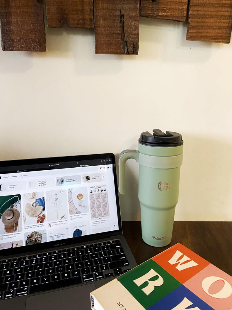 Primalite 1200ML Stainless Steel Insulated Tumbler with Handle | 2-in-1 Straw & Flip Lid | 40oz Travel Mug Bottle for Hot, Cold Drink | Fits in Car CupHolder for Water, Iced Tea, Coffee- Olive Green - Image 3