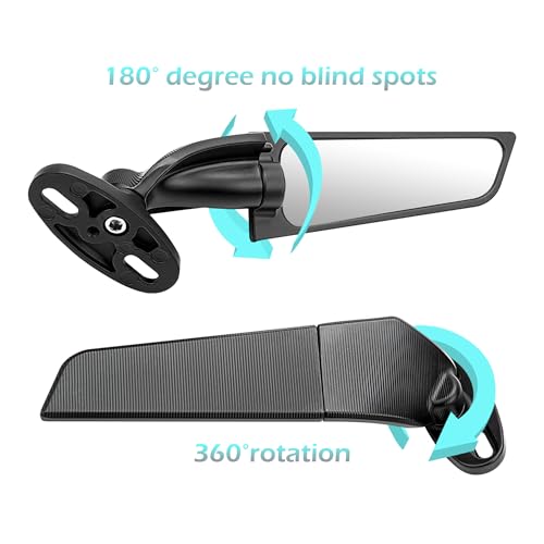 Buyscoolee Aerodynamic Motorcycle Mirrors, 1 Pair Modified Racing Motorcycle Rearview Mirror,Wide Viewing Angle Wing Mirrors,360° Rotation for Sport Bikes - Honda Kawasaki Suzuki Yamaha (Small) - Image 3