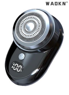 WAOKN Mini Electric Razor,Easy One-Button Use Portable Household Men's Shaver Portable Travel Washable Digital Display Shaver,Tool Head Washing, Dry and Wet Double Shaving Type-C Charging Port Black  - Image 1