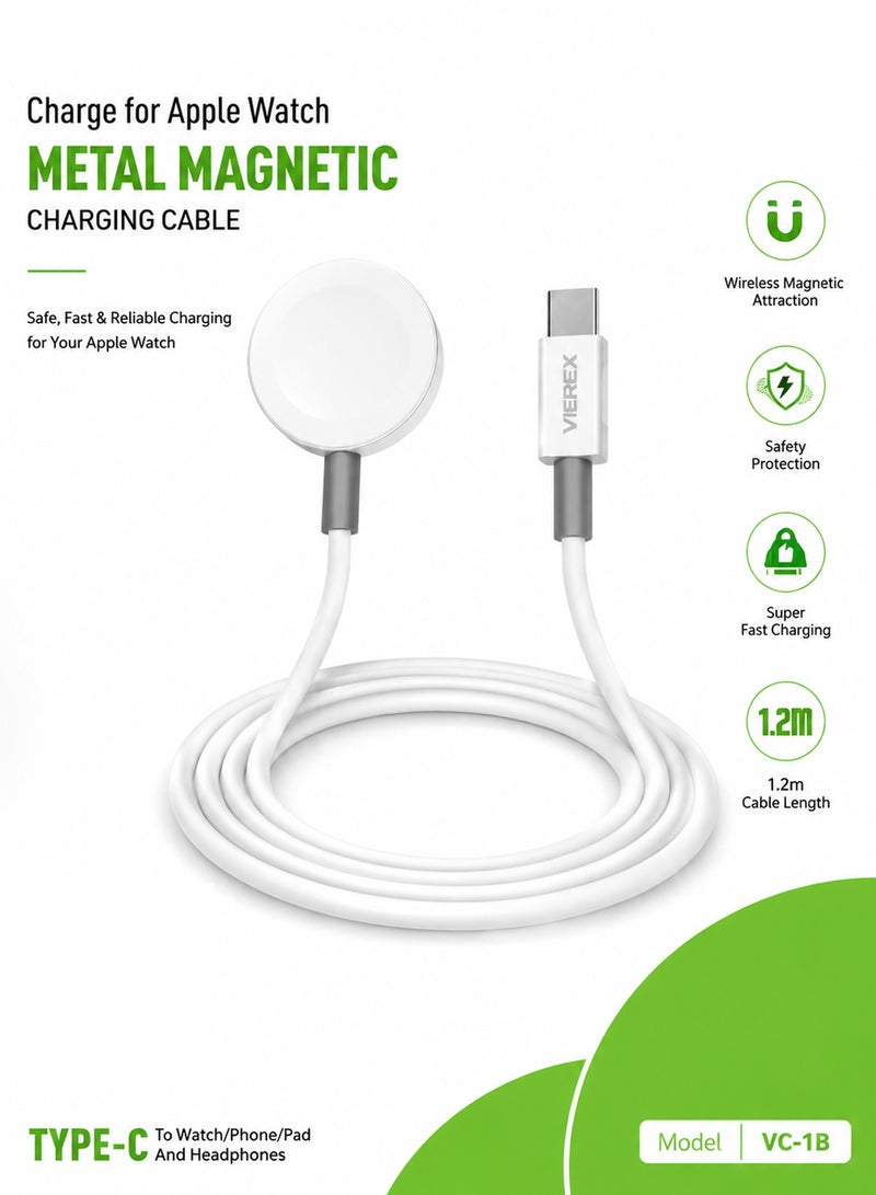 Vierex Metal Magnetic Wireless Charger Cable for Apple Watch Series | High-Speed Type-C Inductive Charging Dock Cord, Premium Portable Smart Watch Charger Pad - Image 4