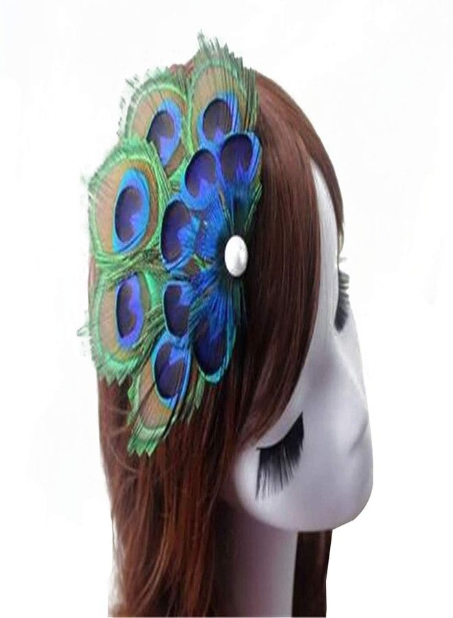 Fodattm Women Bohemian Peacock Feather Hair Clip Hair Pin Elegant Fascinator Wedding Dance Party Headdress Headwear Hair Accessory Sequined Showgirl Headpiece (Style 1) - Image 1