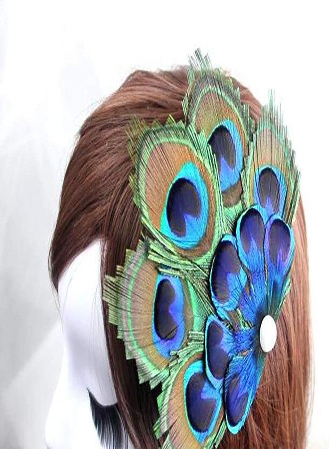 Fodattm Women Bohemian Peacock Feather Hair Clip Hair Pin Elegant Fascinator Wedding Dance Party Headdress Headwear Hair Accessory Sequined Showgirl Headpiece (Style 1) - Image 2