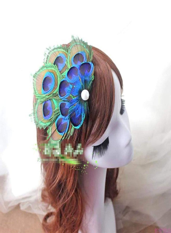 Fodattm Women Bohemian Peacock Feather Hair Clip Hair Pin Elegant Fascinator Wedding Dance Party Headdress Headwear Hair Accessory Sequined Showgirl Headpiece (Style 1) - Image 4