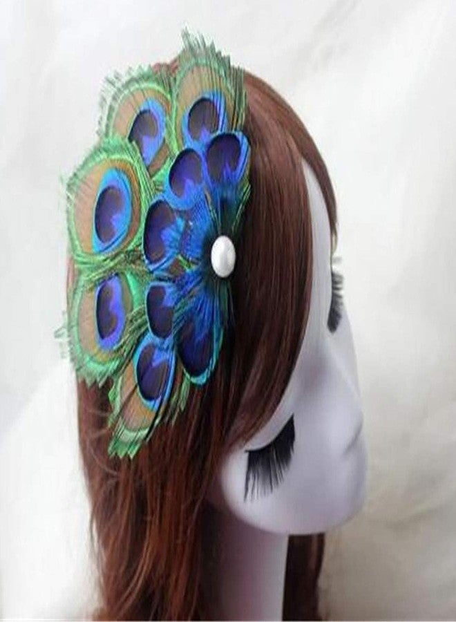 Fodattm Women Bohemian Peacock Feather Hair Clip Hair Pin Elegant Fascinator Wedding Dance Party Headdress Headwear Hair Accessory Sequined Showgirl Headpiece (Style 1) - Image 3