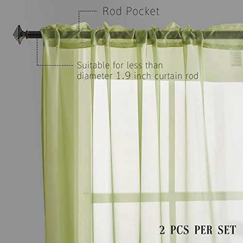 TOAVA DECO Sheer Curtains Green Sage 84 Inches Long Living Room Bedroom Kids Window Drapes 52x84 Light Filtering Rod Pocket 2 Panels - Image 4