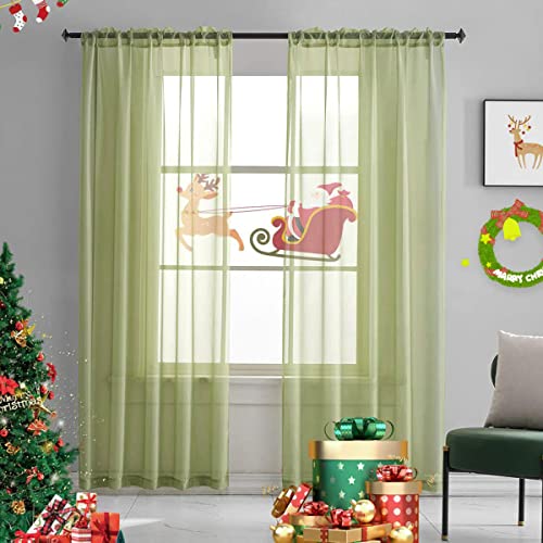 TOAVA DECO Sheer Curtains Green Sage 84 Inches Long Living Room Bedroom Kids Window Drapes 52x84 Light Filtering Rod Pocket 2 Panels - Image 1