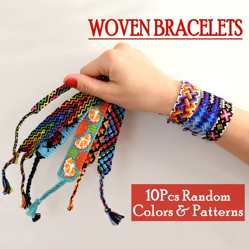 Novelty Place 10 Pcs Woven Bracelet Bulk for Women, Kids & Girls - Nepal Style Friendship Bracelets Handmade Braided Rope Wrist String Chain (Random Colors & Patterns) - Image 2