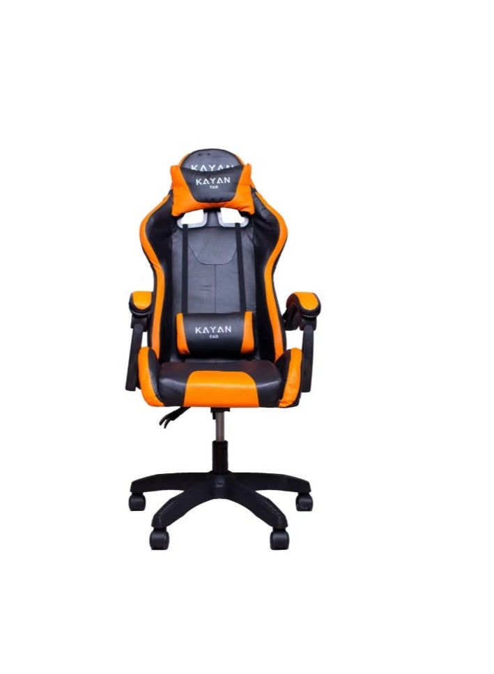 فريق كيان 5 فاب كرسي ألعاب بإضاءة ‎RGB LED‎ مع وسادة تدليك للظهر وسماعة بلوتوث – برتقالي/أسود - Image 1