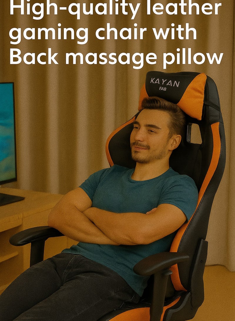 فريق كيان 5 فاب كرسي ألعاب بإضاءة ‎RGB LED‎ مع وسادة تدليك للظهر وسماعة بلوتوث – برتقالي/أسود - Image 3