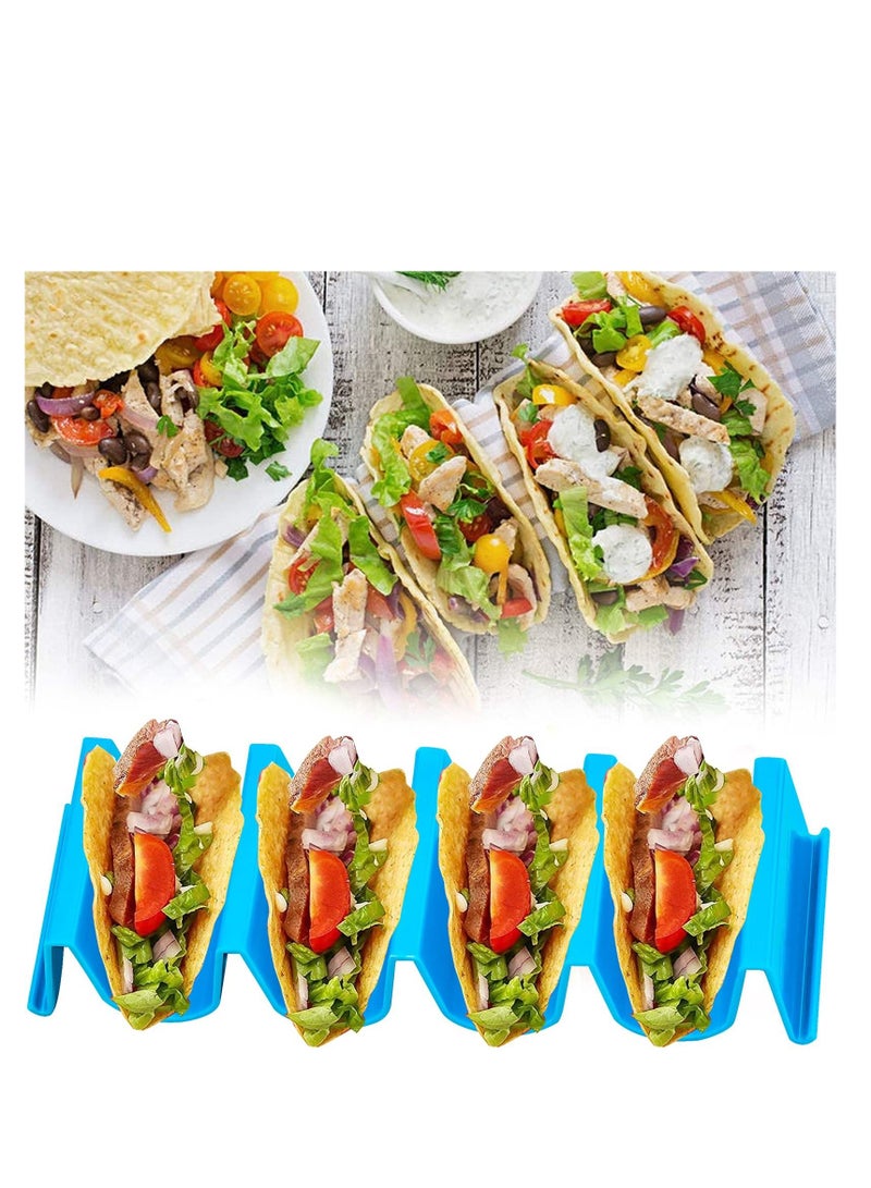 Excefore Taco Holder Stands Colorful, 4 Pcs Taco Rack Holders, Taco Truck Tray Holds Large Wave Shaped,  Taco Tray Holds Stainless Steel Mexican Food Rack Holds Up to 4 Tacos, Dishwasher and Microwave Safe - Image 4