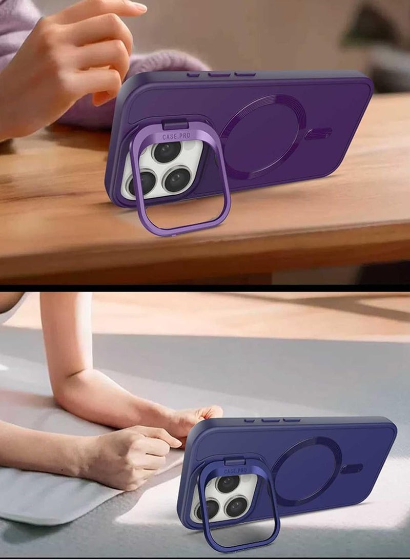 Magnetic Case for iPhone 16 Pro with Kickstand, Compatible with Magsafe, Built-in Camera Stash Stand,  Protection, Skin Feeling Phone Case for iPhone 16 Pro Purple - Image 3