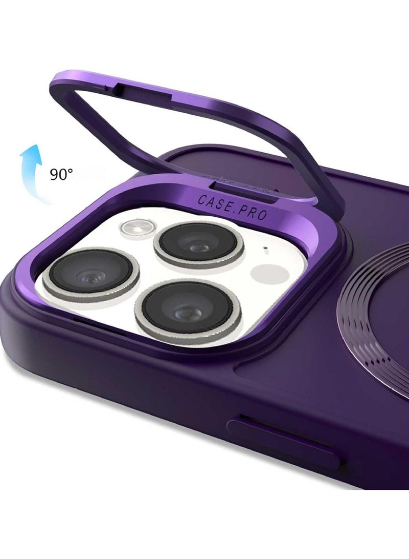 Magnetic Case for iPhone 16 Pro with Kickstand, Compatible with Magsafe, Built-in Camera Stash Stand,  Protection, Skin Feeling Phone Case for iPhone 16 Pro Purple - Image 4