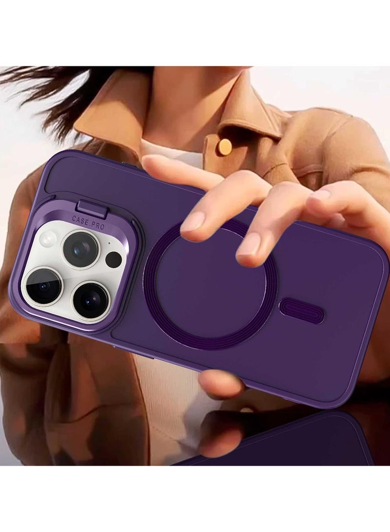 Magnetic Case for iPhone 16 Pro with Kickstand, Compatible with Magsafe, Built-in Camera Stash Stand,  Protection, Skin Feeling Phone Case for iPhone 16 Pro Purple - Image 2