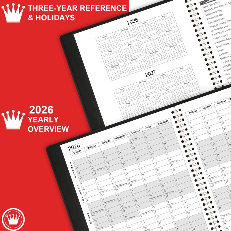 مايبوك مخطط/تقويم شهري 2026 - يناير 2026 - ديسمبر 2026 مخطط شهري 2026 12 شهرًا من الجلد الصناعي 8.86 بوصة × 11.4 بوصة 15 صفحة ملاحظات قوية مزدوجة - علامات ربط سلكية منظم مثالي - أسود - Image 5