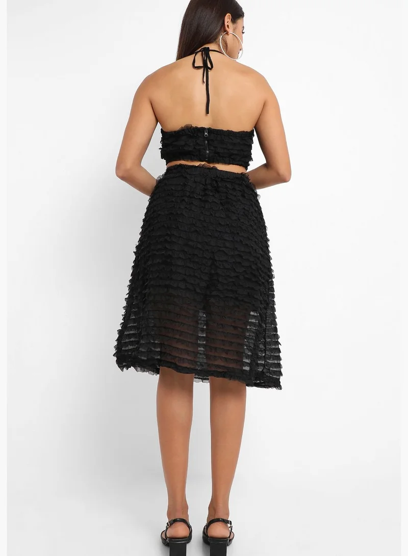 Campus Sutra Solid Halter Neck Sleeveless Top and Dress Set