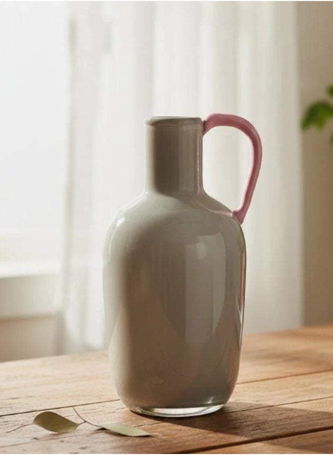AKDC Elegant Gray Glass Vase with Premium Pink Handle – Decorative Home Accent – 30×15 cm - Image 1