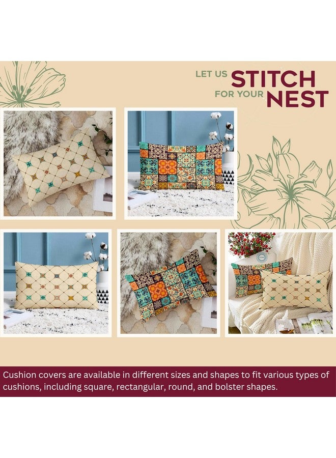 STITCHNEST غطاء وسادة مستطيل مطبوع من بولي قطن بتصميم فني عرقي من ستتشنيست، مجموعة من 2 (12 × 18 بوصة) - Image 2