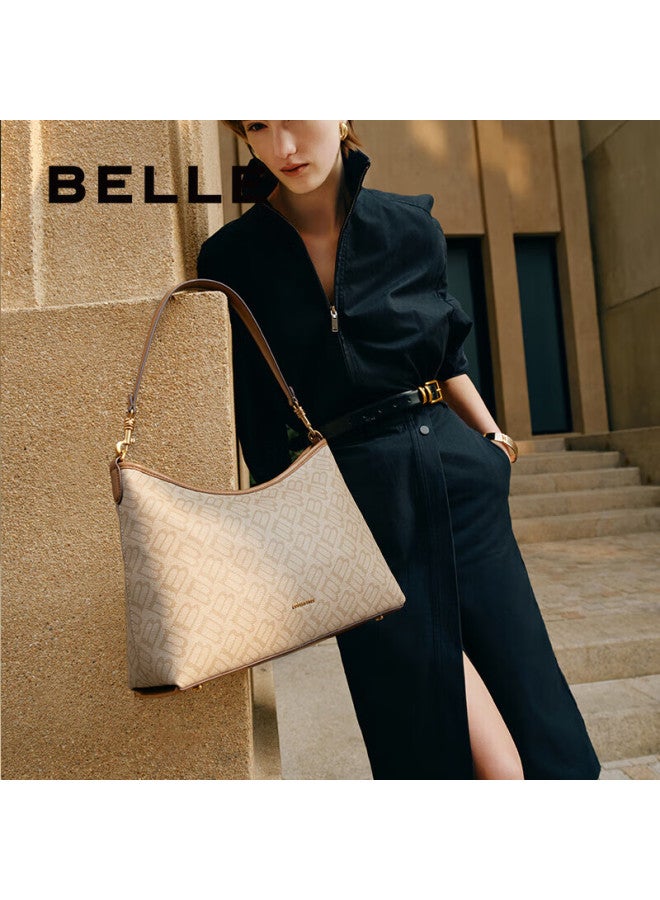 Belle Women's Handbag, 25 New Vintage Seagull Logo, Half-moon Hobo Crossbody Tote Bag X7199ax5, Apricot Color - Image 3