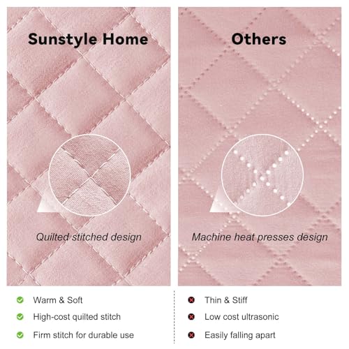 SunStyle Home Queen Quilt Bedding Set Pink, Lightweight Comforter Bedspread Blanket Full Queen Size Quilt, Durable Quilted Stitching Coverlet with 2 Pillow Shams Diamond Pattern All Seasons 3pcs - Image 4