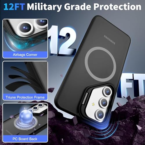 DIZORO Polycarbonate Samsung Galaxy S25 FE Case Compatible with Mag Safe & Wireless Charging,with Camera Stand,Military Grade Drop Tested,Translucent Hard Back Soft Edge Back Cover (Black) - Image 3