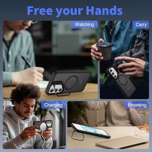 DIZORO Polycarbonate Samsung Galaxy S25 FE Case Compatible with Mag Safe & Wireless Charging,with Camera Stand,Military Grade Drop Tested,Translucent Hard Back Soft Edge Back Cover (Black) - Image 4