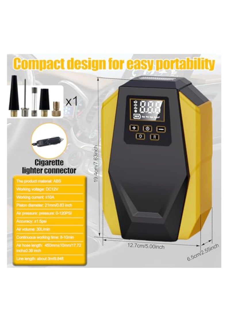Tire Inflator Air Compressor, with Digital Display, Portable Air Pump, Multipurpose Bike Inflation Air Pump, Accurate Pressure LCD Display, Fast Air Compressor with Light, Electric Car Tire Inflator - Image 5
