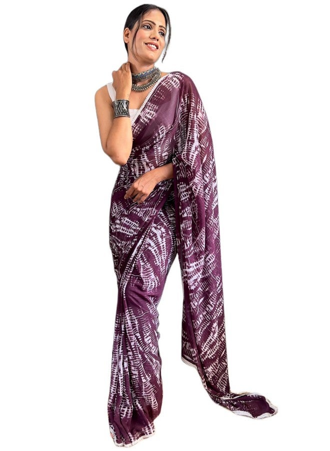 Women's Georgette Printed Ready To Wear One Minute Saree With Unstitched Blouse Piece (B-RTW Wall Jamli_Jamli_Free Size)  - Image 1